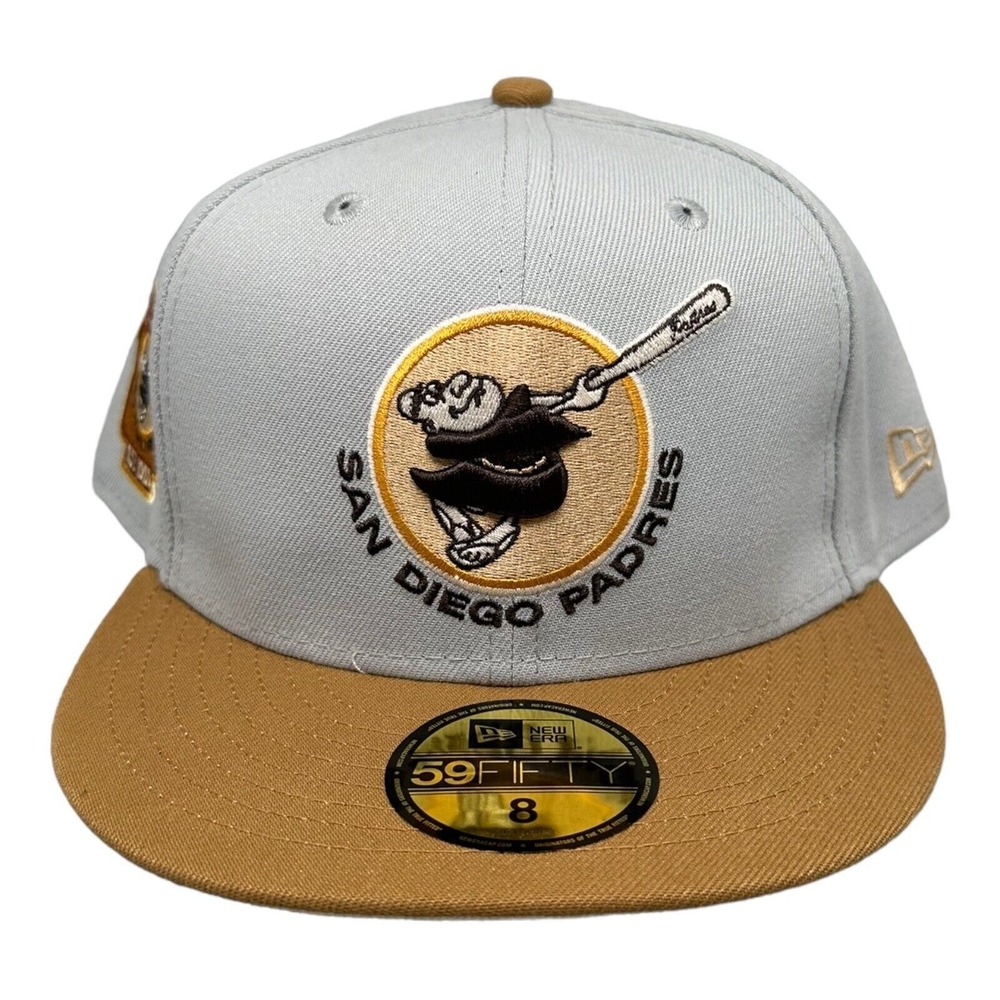 New‎ Era 59FIFTY San Diego Padres Swinging Friar Side Patch Hat Gray Gold Size 8